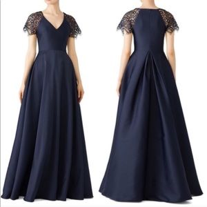 NEW Monique Lhuillier Lace Sleeve Ball Gown Navy 8